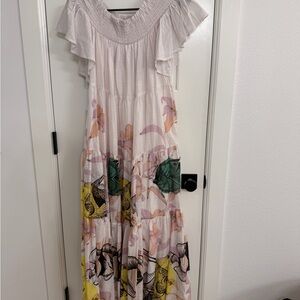 Anthropologie Floral Maxi Dress - White, Green, Yellow